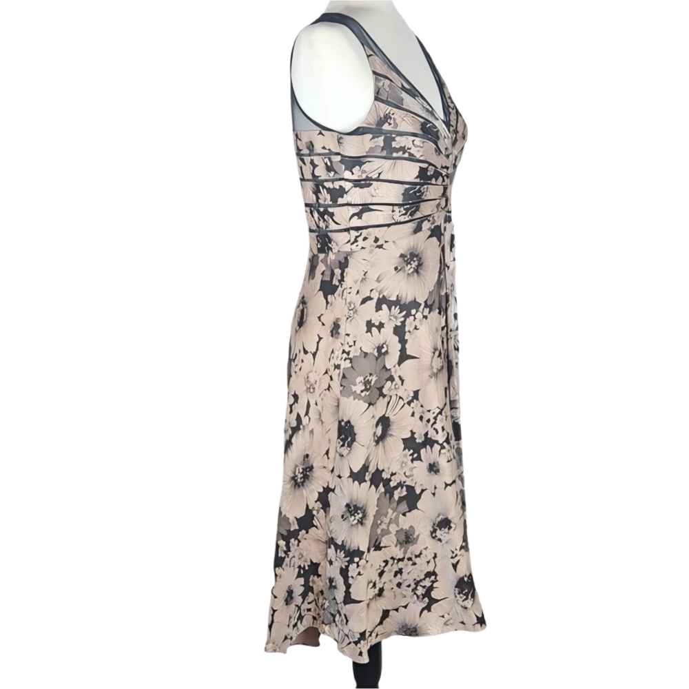Adrianna Papell Whimsigoth Black and Cream Floral Midi Dress with Mesh Detail - Picture 7 of 8